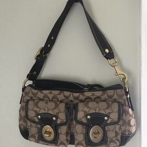 Coach handbag; fabric and leather;